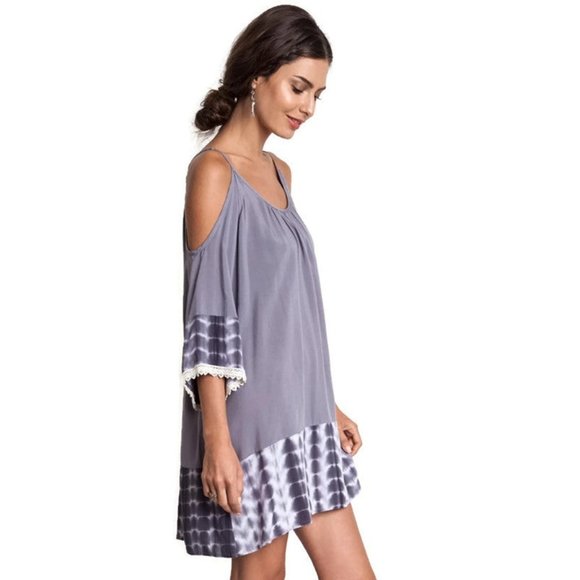 Kori America Tie Dye Cold Shoulder Tunic Dress, Grey  *  Plus Size - Picture 2 of 3